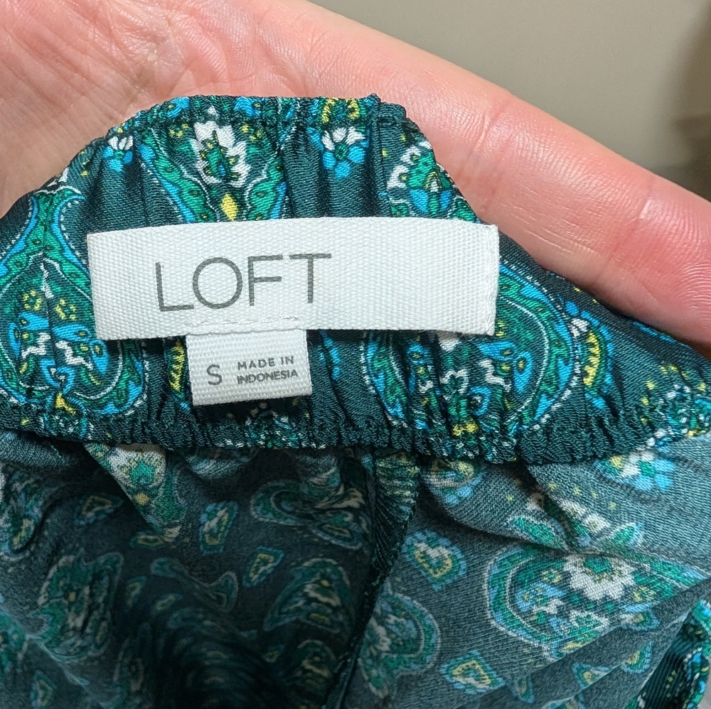 LOFT Paisley Print Midi Skirt Blue Green Elastic Waist Size S - Picture 3 of 10